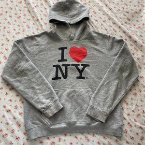 I Heart New York Grey Hoodie, Y2K Grunge Punk